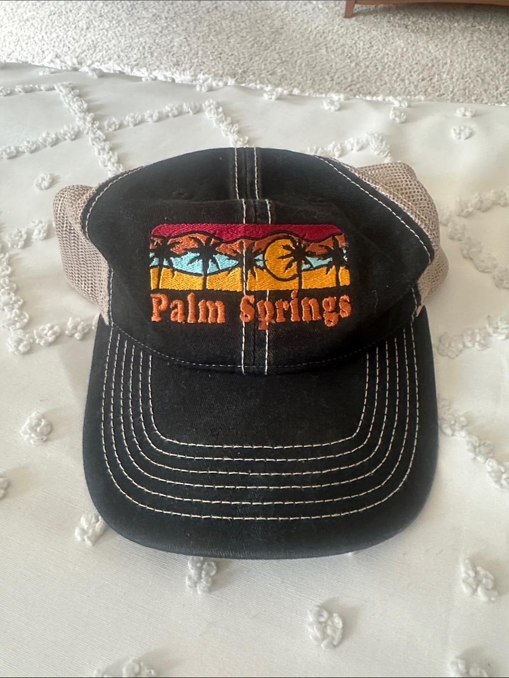 Fahrenheit Black Trucker Hat with Sunset Embroidery